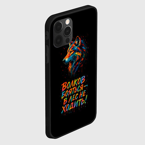 Чехол iPhone 12 Pro Волк брызги красок на черном / 3D-Черный – фото 2