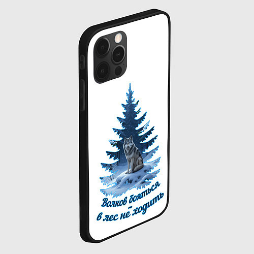 Чехол iPhone 12 Pro Волков бояться голубой арт / 3D-Черный – фото 2
