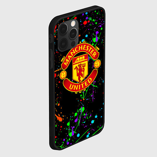 Чехол iPhone 12 Pro Манчестер Юнайтед неоновые краски / 3D-Черный – фото 2