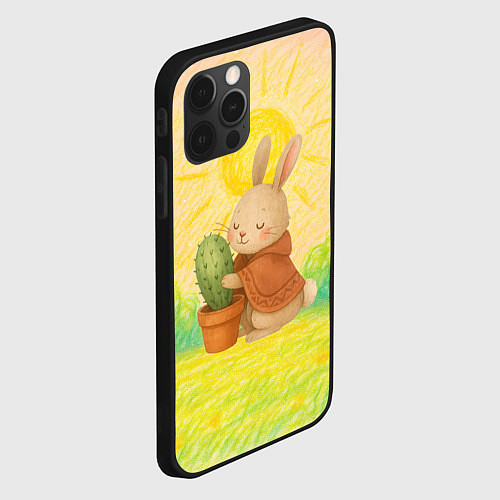 Чехол iPhone 12 Pro Заяц обнимает кактус / 3D-Черный – фото 2