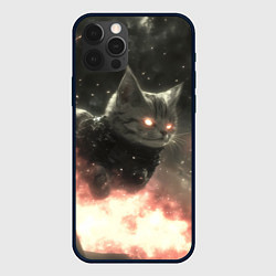 Чехол для iPhone 12 Pro Кот парит в космосе киберпанк, цвет: 3D-черный