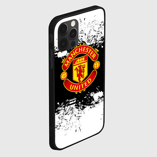 Чехол iPhone 12 Pro Манчестер Юнайтед черно белые краски лого / 3D-Черный – фото 2