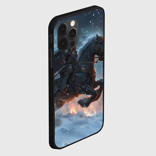 Чехол iPhone 12 Pro Всадник на лошади в снежную бурю / 3D-Черный – фото 2