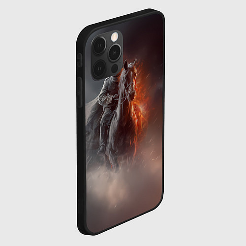 Чехол iPhone 12 Pro Всадник на лошади из тумана / 3D-Черный – фото 2