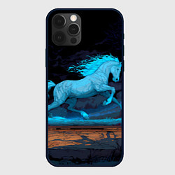 Чехол для iPhone 12 Pro Лошадь в синем свете, цвет: 3D-черный