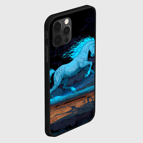 Чехол iPhone 12 Pro Лошадь в синем свете / 3D-Черный – фото 2