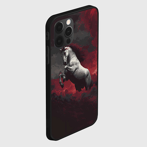 Чехол iPhone 12 Pro Белая лошадь из красного тумана / 3D-Черный – фото 2