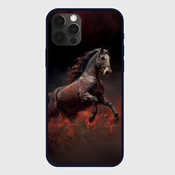 Чехол для iPhone 12 Pro Лошадь выпрыгивает из тумана, цвет: 3D-черный