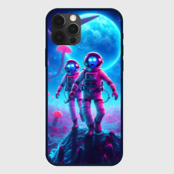 Чехол iPhone 12 Pro Астронавты Морти и Рик на планете розовых неоновых
