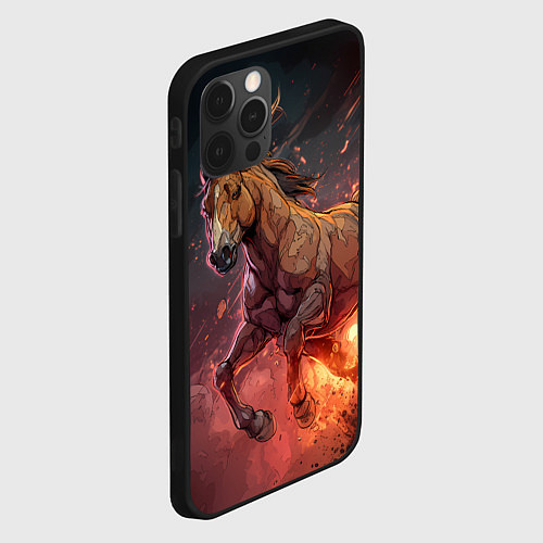 Чехол iPhone 12 Pro Огненная лошадь / 3D-Черный – фото 2