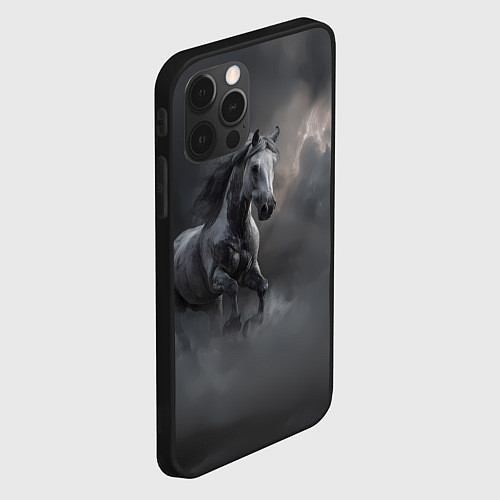 Чехол iPhone 12 Pro Белая лошадь в тумане / 3D-Черный – фото 2