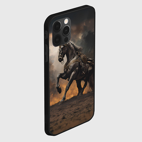 Чехол iPhone 12 Pro Конь на фоне бури / 3D-Черный – фото 2