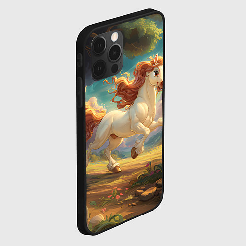 Чехол iPhone 12 Pro Белая мультяшная лошадка / 3D-Черный – фото 2
