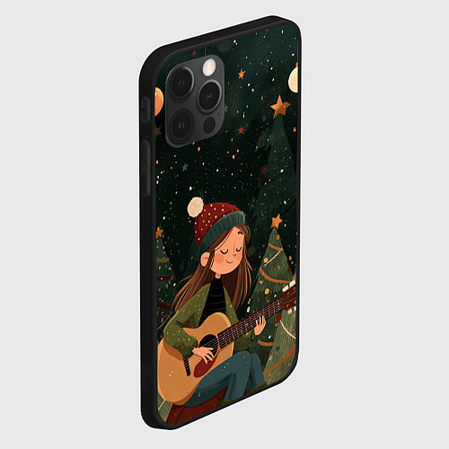 Чехол iPhone 12 Pro Новогодняя гитаристка / 3D-Черный – фото 2