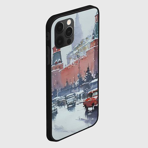 Чехол iPhone 12 Pro Старинная Москва - новый год / 3D-Черный – фото 2