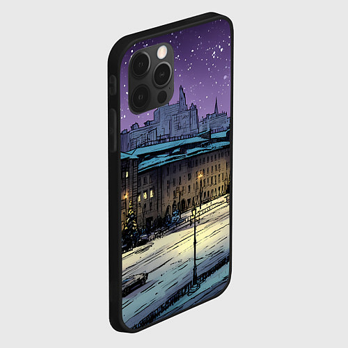 Чехол iPhone 12 Pro Ночь в новогодней Москве / 3D-Черный – фото 2