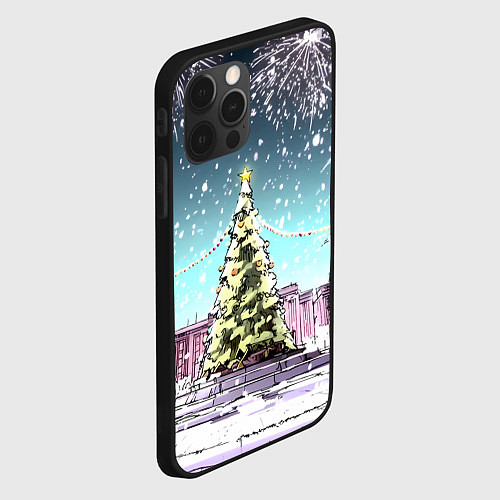 Чехол iPhone 12 Pro Москва - новогодний салют / 3D-Черный – фото 2