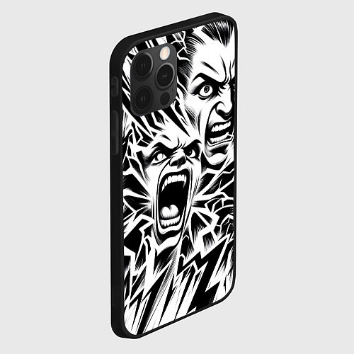 Чехол iPhone 12 Pro Свирепые лица и молнии - нейроарт / 3D-Черный – фото 2