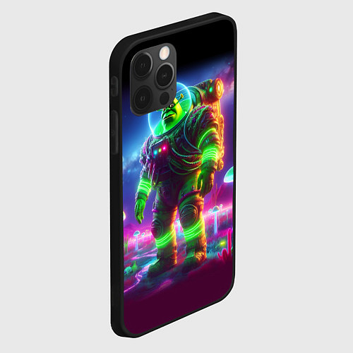 Чехол iPhone 12 Pro Космонавт Шрук в неоновом скафандре на загадочной / 3D-Черный – фото 2