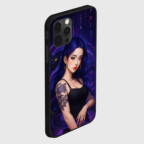 Чехол iPhone 12 Pro Девушка с тату на руке и пурпурная змея / 3D-Черный – фото 2