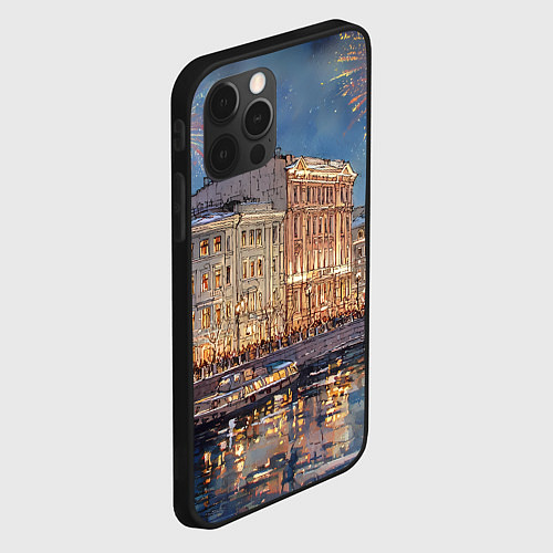 Чехол iPhone 12 Pro Новогодний салют в Питере / 3D-Черный – фото 2
