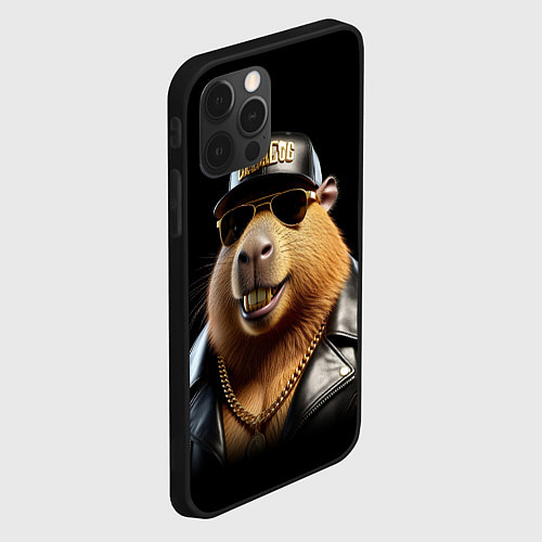 Чехол iPhone 12 Pro Капибара в бейсболке / 3D-Черный – фото 2