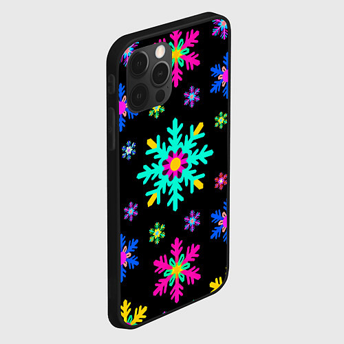 Чехол iPhone 12 Pro Снежинки ретро / 3D-Черный – фото 2