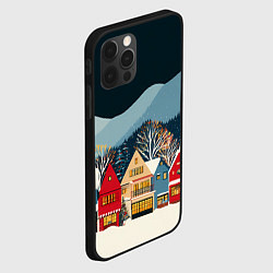 Чехол для iPhone 12 Pro Новогодний городок в горах, цвет: 3D-черный — фото 2