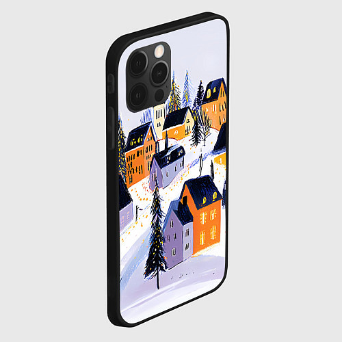 Чехол iPhone 12 Pro Новогодние домики на горе / 3D-Черный – фото 2