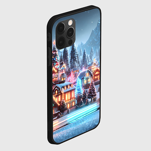Чехол iPhone 12 Pro Городок в новогодних огоньках / 3D-Черный – фото 2