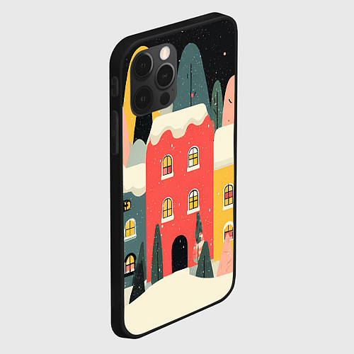 Чехол iPhone 12 Pro Разноцветные новогодние дома / 3D-Черный – фото 2