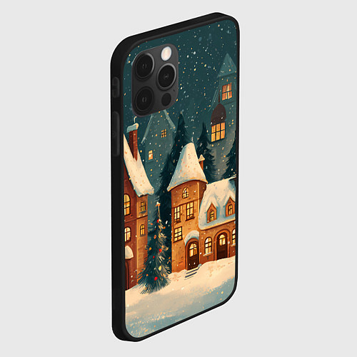 Чехол iPhone 12 Pro Сказочный Новогодний городок / 3D-Черный – фото 2