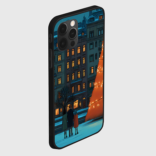 Чехол iPhone 12 Pro Городская светящаяся елка / 3D-Черный – фото 2