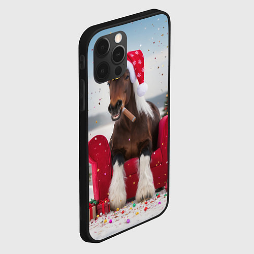 Чехол iPhone 12 Pro Новогодний конь / 3D-Черный – фото 2