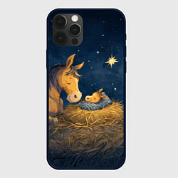 Чехол для iPhone 12 Pro Лошадка спит с жеребенком, цвет: 3D-черный