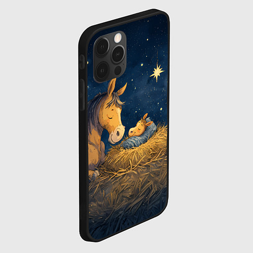 Чехол iPhone 12 Pro Лошадка спит с жеребенком / 3D-Черный – фото 2