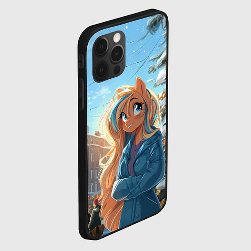 Чехол iPhone 12 Pro Лошадка на новогодней площади / 3D-Черный – фото 2