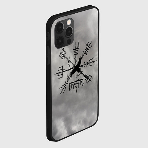 Чехол iPhone 12 Pro Мистический ворон в руническом компасе вегвизир / 3D-Черный – фото 2