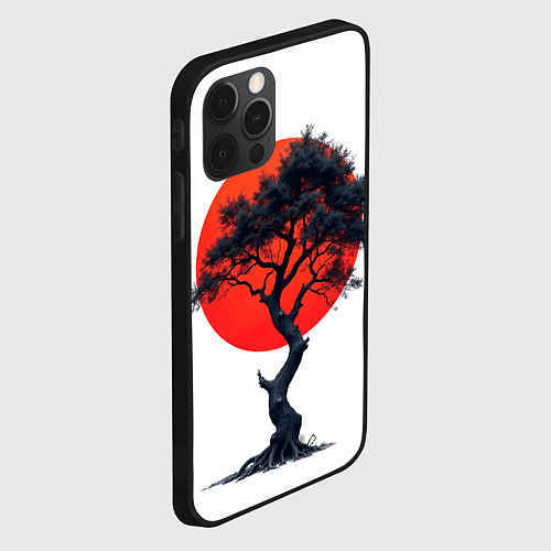 Чехол iPhone 12 Pro Японское дерево и солнце / 3D-Черный – фото 2