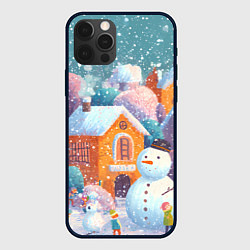 Чехол iPhone 12 Pro Дети во дворе лепят снеговика