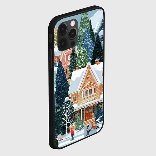 Чехол iPhone 12 Pro Новогодний елочный двор / 3D-Черный – фото 2