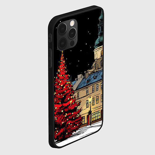 Чехол iPhone 12 Pro Красная новогодняя елка / 3D-Черный – фото 2