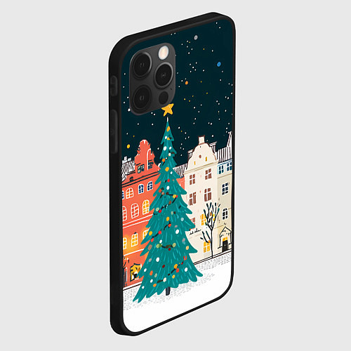 Чехол iPhone 12 Pro Новогодняя ночь в городе / 3D-Черный – фото 2