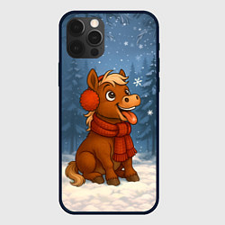 Чехол для iPhone 12 Pro Лошадка ловит снежинку, цвет: 3D-черный