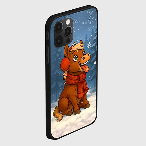 Чехол iPhone 12 Pro Лошадка ловит снежинку / 3D-Черный – фото 2