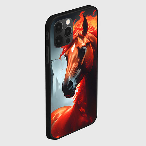 Чехол iPhone 12 Pro Огненная лошадь на сером / 3D-Черный – фото 2