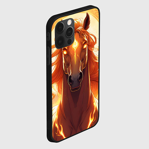 Чехол iPhone 12 Pro Огненная лошадь в свечении / 3D-Черный – фото 2