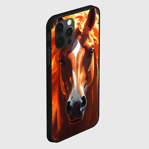 Чехол iPhone 12 Pro Статная огненная лошадь / 3D-Черный – фото 2