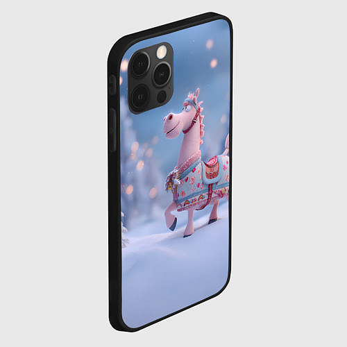 Чехол iPhone 12 Pro Новогодняя милая лошадка / 3D-Черный – фото 2