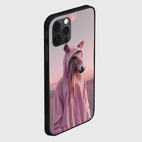 Чехол iPhone 12 Pro Лошадка в худи / 3D-Черный – фото 2